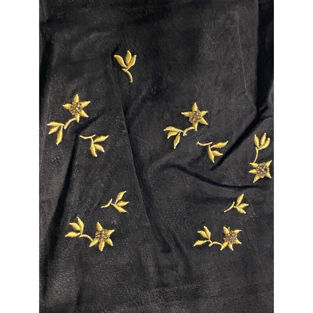 Vintage Pia Rucci Suede Leather Skirt Women's Size 10 Black Embroidered Beaded - Picture 3 of 4